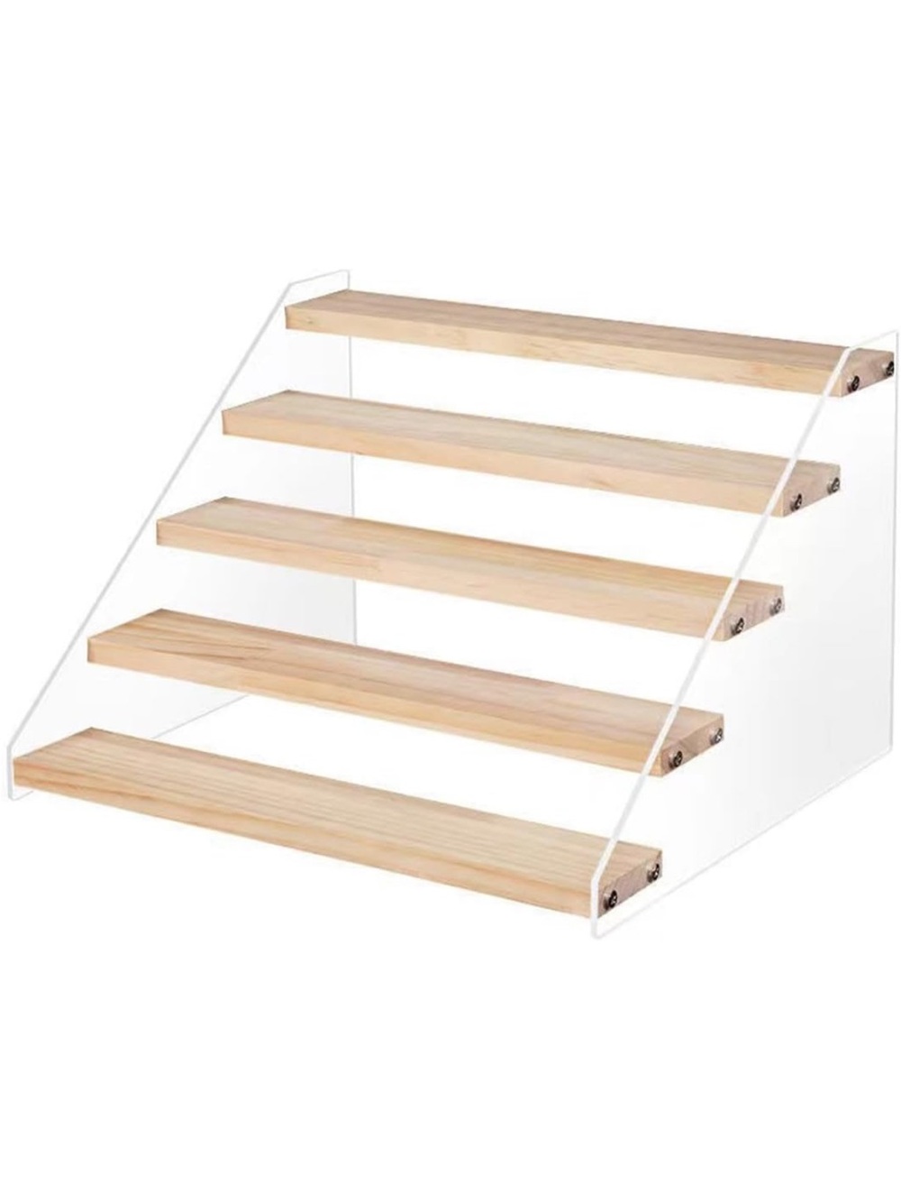 5 tier acrylic wooden display stand riser shelf display rack - cupcakes perfume